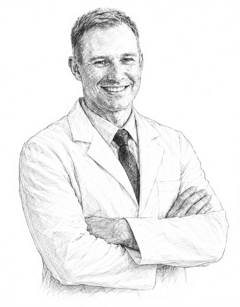 Sketch of a confident chiropractor with arms crossed
