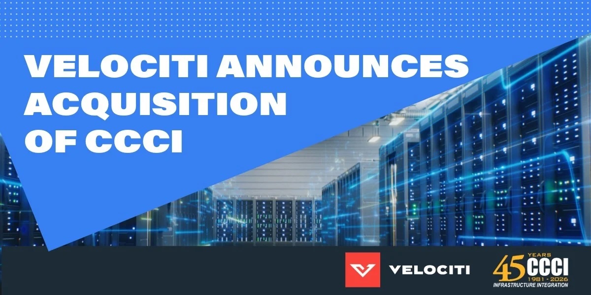 Image of a homepage banner announcing the acquisition of CCCI by Velociti