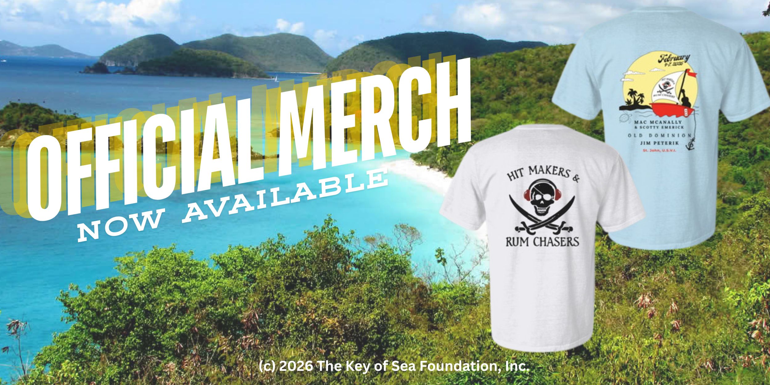 image of HMRC t-shirt merchandise and an ariel view of the Caribbean