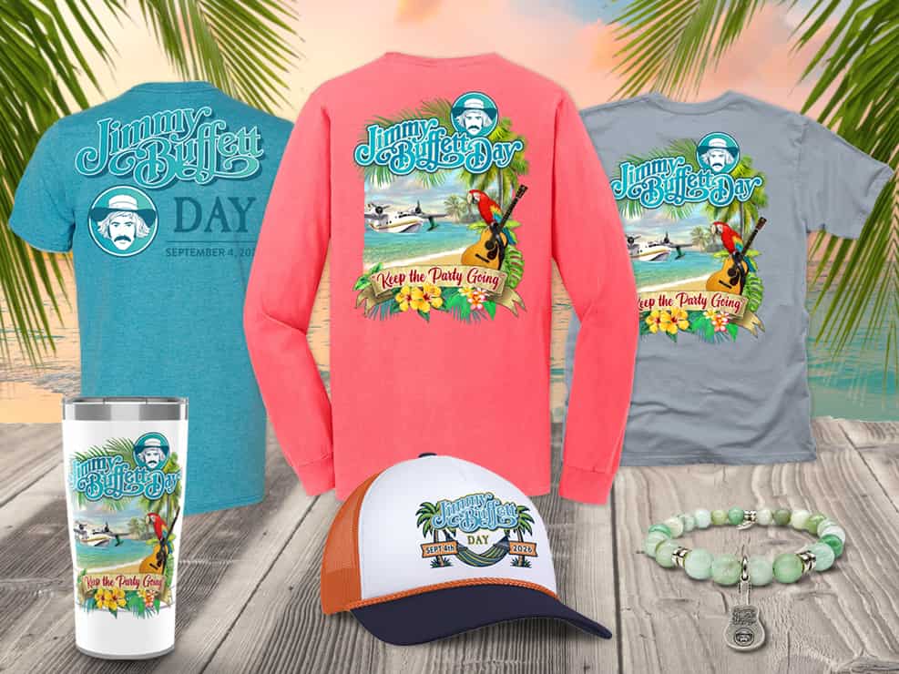 Collage of Jimmy Buffett Day Exclusive Merchandise