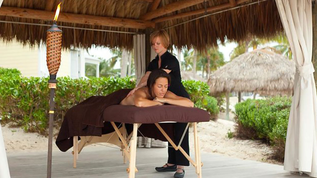 Woman massage therapist doing massage on outdoor