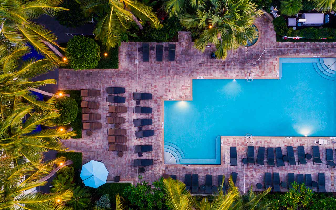 Pool in the courtyard and sun loungers