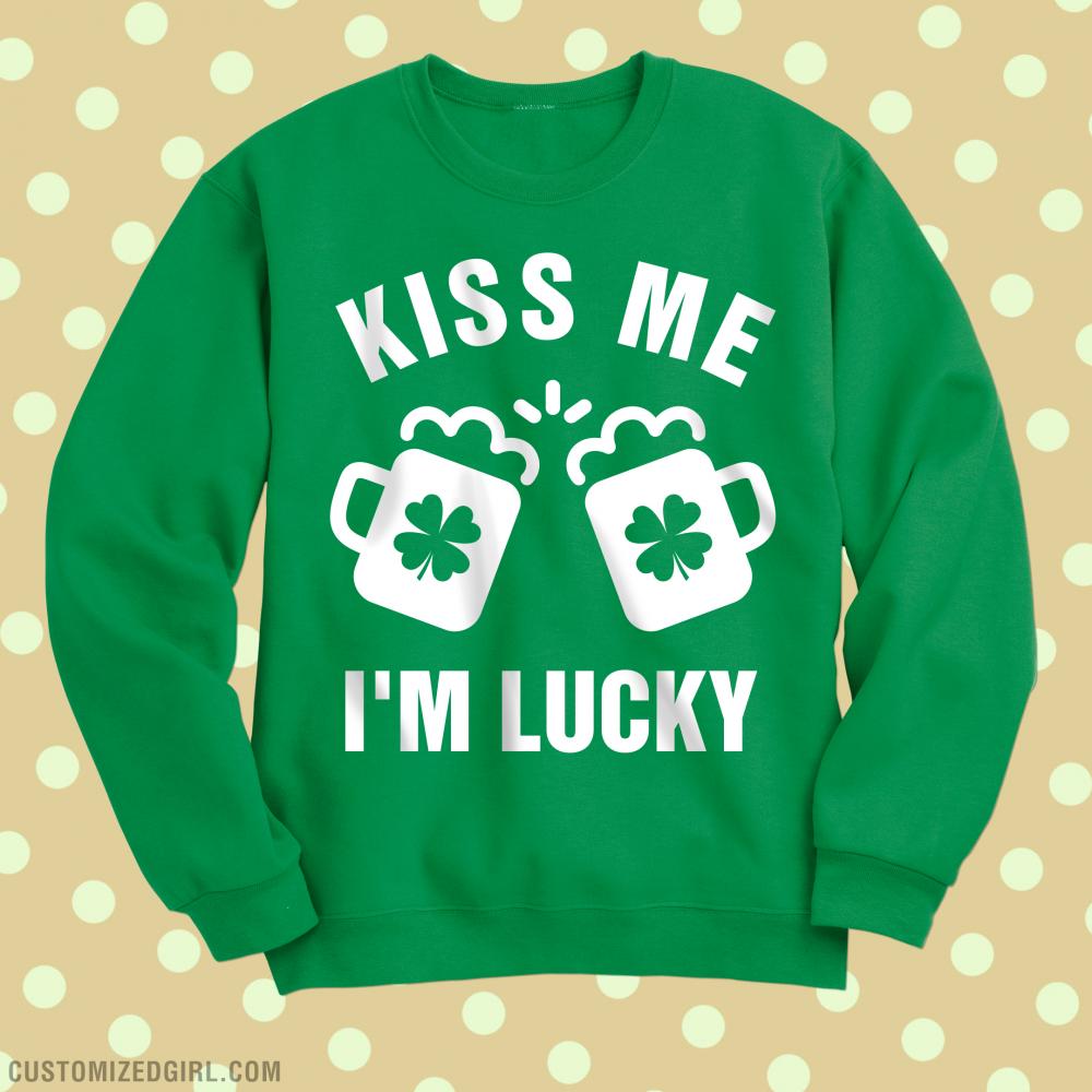 Kiss Me I'm Lucky Green Shamrock
