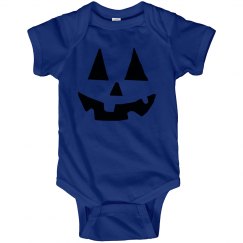 Halloween Jack O Lantern face infant purple onesie. 