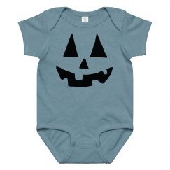 Halloween Jack O Lantern face infant green onesie. 