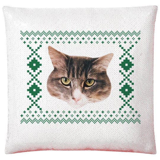 cat sequin pillow