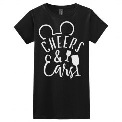 Cheers and ears women's black t shirt.