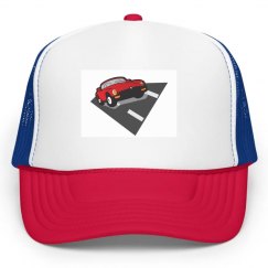 Hat with race car graphic