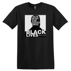 black tee w/black & white graphic