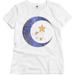 Blue & Gold Floral Crescent Moon & Stars