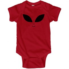 Alien face infant red onesie. 
