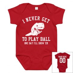 Funny T-Rex Dinosaur Baseball Baby Onesie