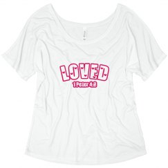 LOVED - 1 Peter 4:8 - Ladies Flowy Tee