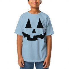 Halloween Jack O Lantern face kids grey t shirt. 