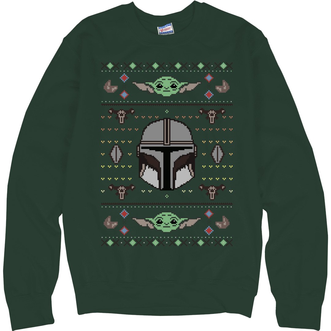 CustomizedGirl.com Custom Baby and Helmet Mando Sweater - Unisex Ultimate Crewneck Sweatshirt | Personalized Forest Green Sweatshirts from Customized Girl