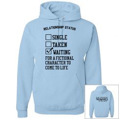 WAITING FOR A FICTIONAL CHARACTER blue hoodie