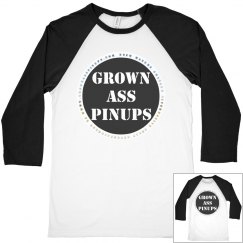 GROWN ASS PINUPS OFFICIAL BADGE UNISEX 3/4 RAGLAN TEE