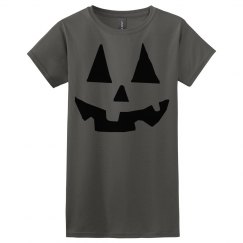 Halloween Jack O Lantern face women's purple t shirt. 