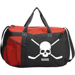 Custom Name Skull & Sticks Hockey Sports Duffel Bag