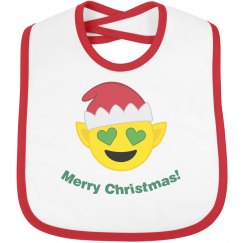 Elf Christmas Emoji Bib  red trim