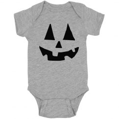 Halloween Jack O Lantern face infant grey onesie.