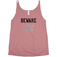 BEWARE Boujie Babe Silver Glitter Text Flowy Tank