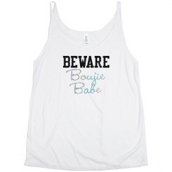BEWARE Boujie Babe Silver Glitter Text Flowy Tank