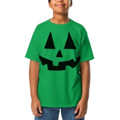Halloween Jack O Lantern face kids green t shirt. 