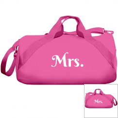 Mrs. pink duffel bag with white letters