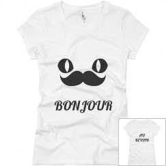 Bonjour/au revoir shirt with moustache
