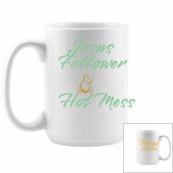 Jesus Follower & Hot Mess Mug - Mint & Yellow