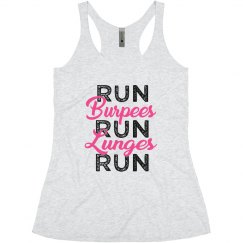 RUN BURPEES RUN LUNGES