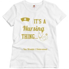 It's a nursing thing pink/gold shirt