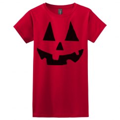 Halloween Jack O Lantern face women's red t shirt. 