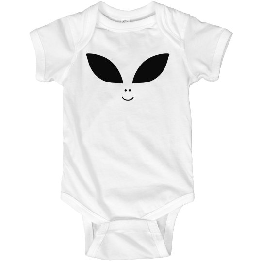 Alien face infant white onesie. 