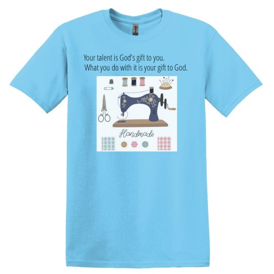 Aquatic blue tee w/sewing graphic 