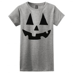 Halloween Jack O Lantern face women's grey t shirt. 