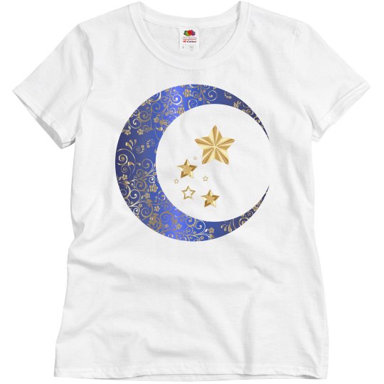 Blue & Gold Floral Crescent Moon & Stars Blue & Gold Floral Crescent Moon & Stars