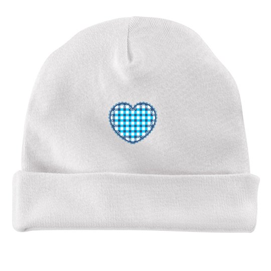 blue baby hat with heart design