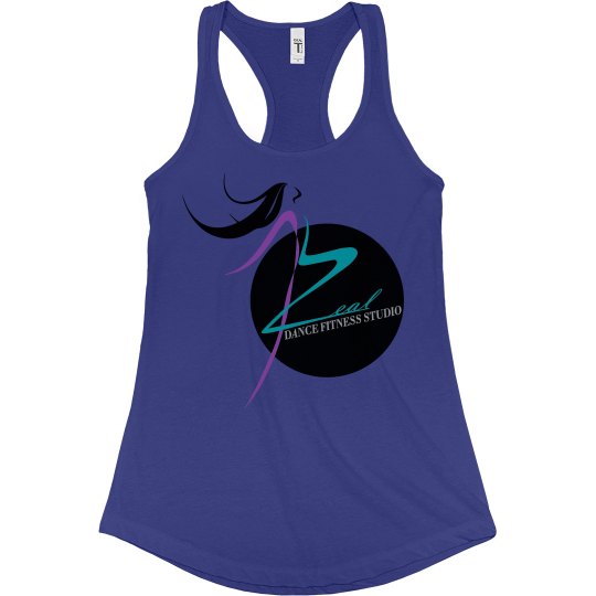 Blue Next Level Slim Fit Razor Back Tank with Logo