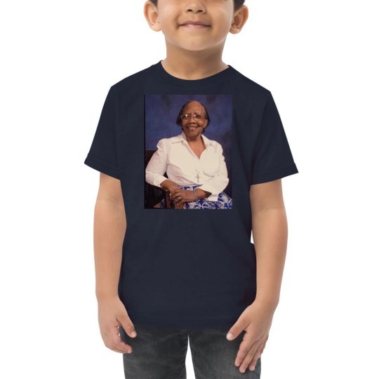 Blue toddler tee w/granny Mac #3 graphic (With words)