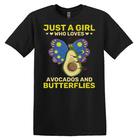 Butterfly Avocado Lover Girls Cute Insect Butterfly