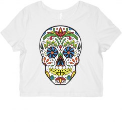 White Sugar Skull Crop T