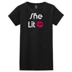 She Lit White Text T Shirt