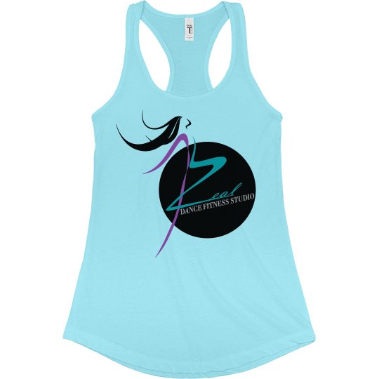 Cancun Blue Next Level Slim Fit Razor Back Tank w/ Logo Cancun Blue Next Level Slim Fit Razor Back Tank w/ Logo