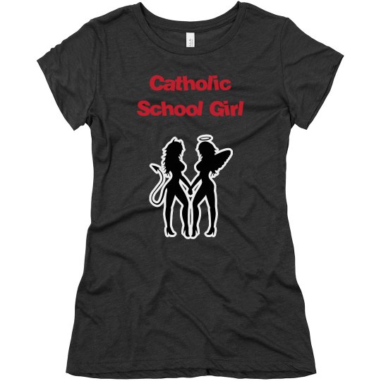 Catholic School Girl, Ladies scoop neck tee, Grey 