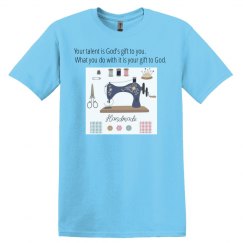 Aquatic blue tee w/sewing graphic 