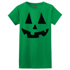 Halloween Jack O Lantern face women's green t shirt. 