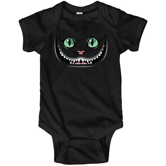 Cheshire cat face infant onesie.
