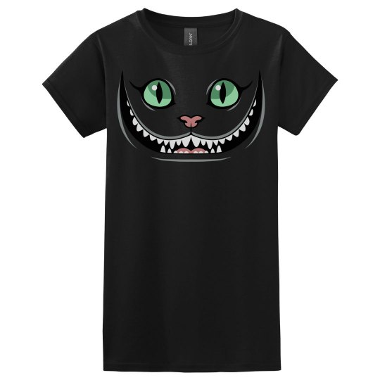 Cheshire cat face women's t shirt.
